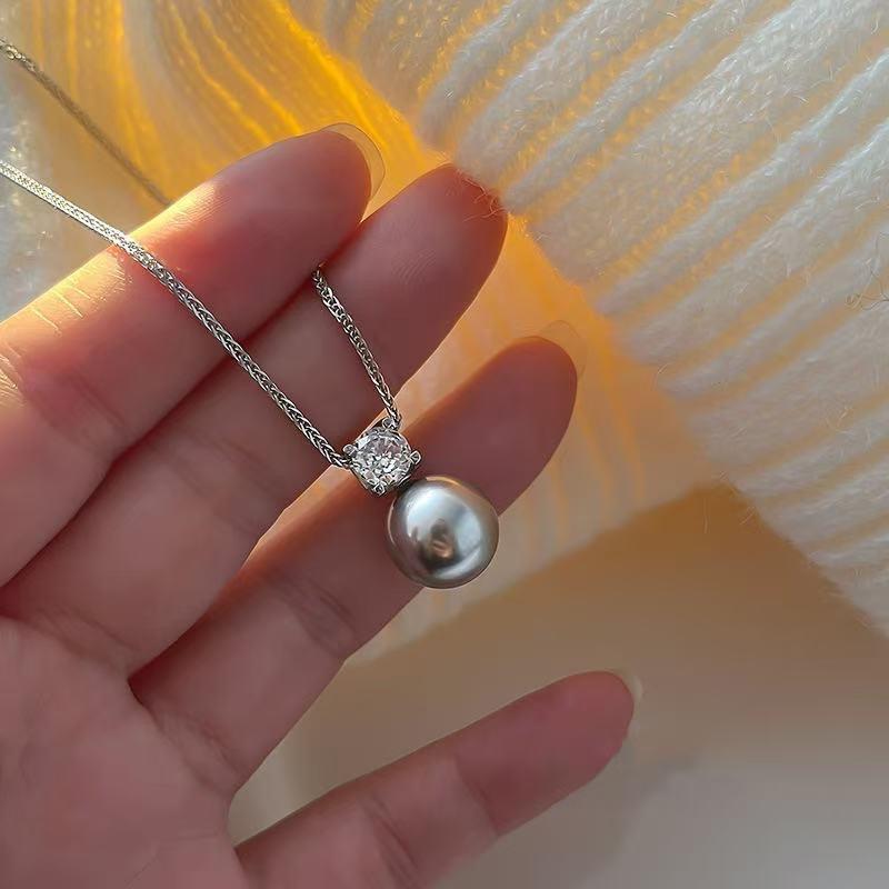 Flash diamond imitation pearl necklace, women's versatile zircon niche design, high-end fashion temperament, collarbone chain jewelry