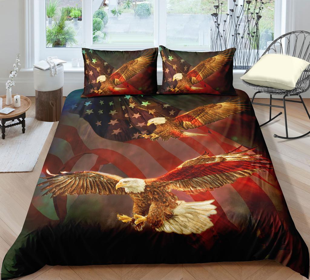 3D Animal Print Bedding Single Double Bed Full Size Pillowcase and Quilt Cover 2 or 3 Wolf or Eagle Designs Washable and Comfortable Home Decoration
