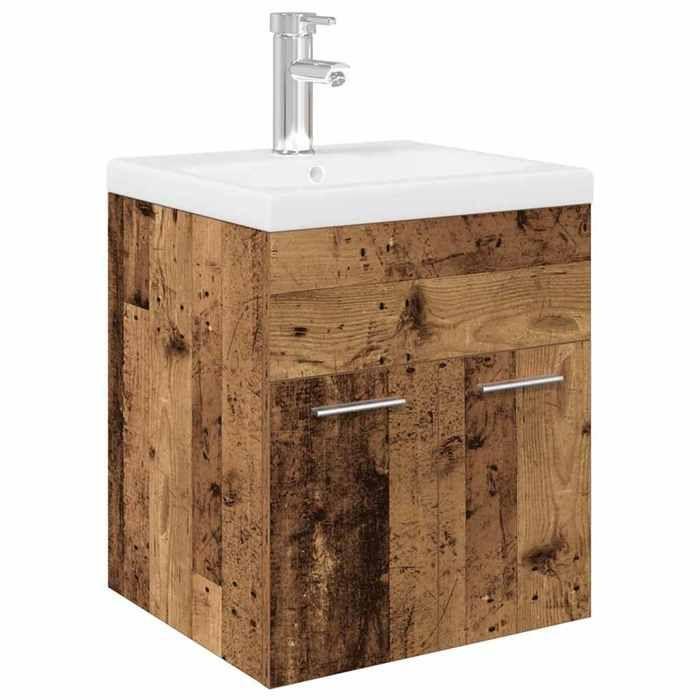 VidaXL Meuble lavabo avec bassin et robinet intégrés vieux bois, armoire lavabo de salle de bain, meuble de salle de bain, 3328905