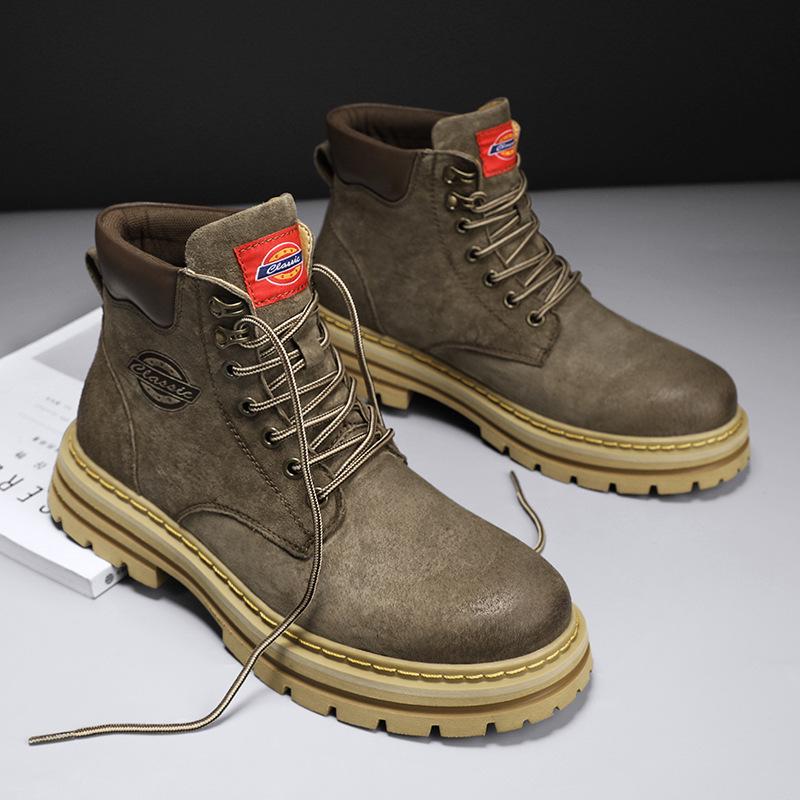 

2025 Men s Fleece-lined Yellow Martin Boots, British Retro Style, Thick-soled High-top Motorcycle Work Boots. 41