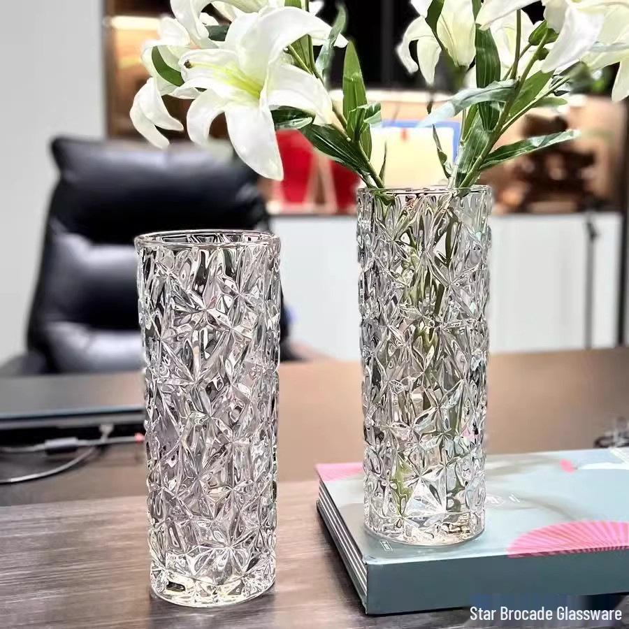 Elegant Glacier Glass Vase: Thick Transparent Design for Lucky Bamboo & Fresh Flowers, Perfect for Living Rooms & Dining Tables.