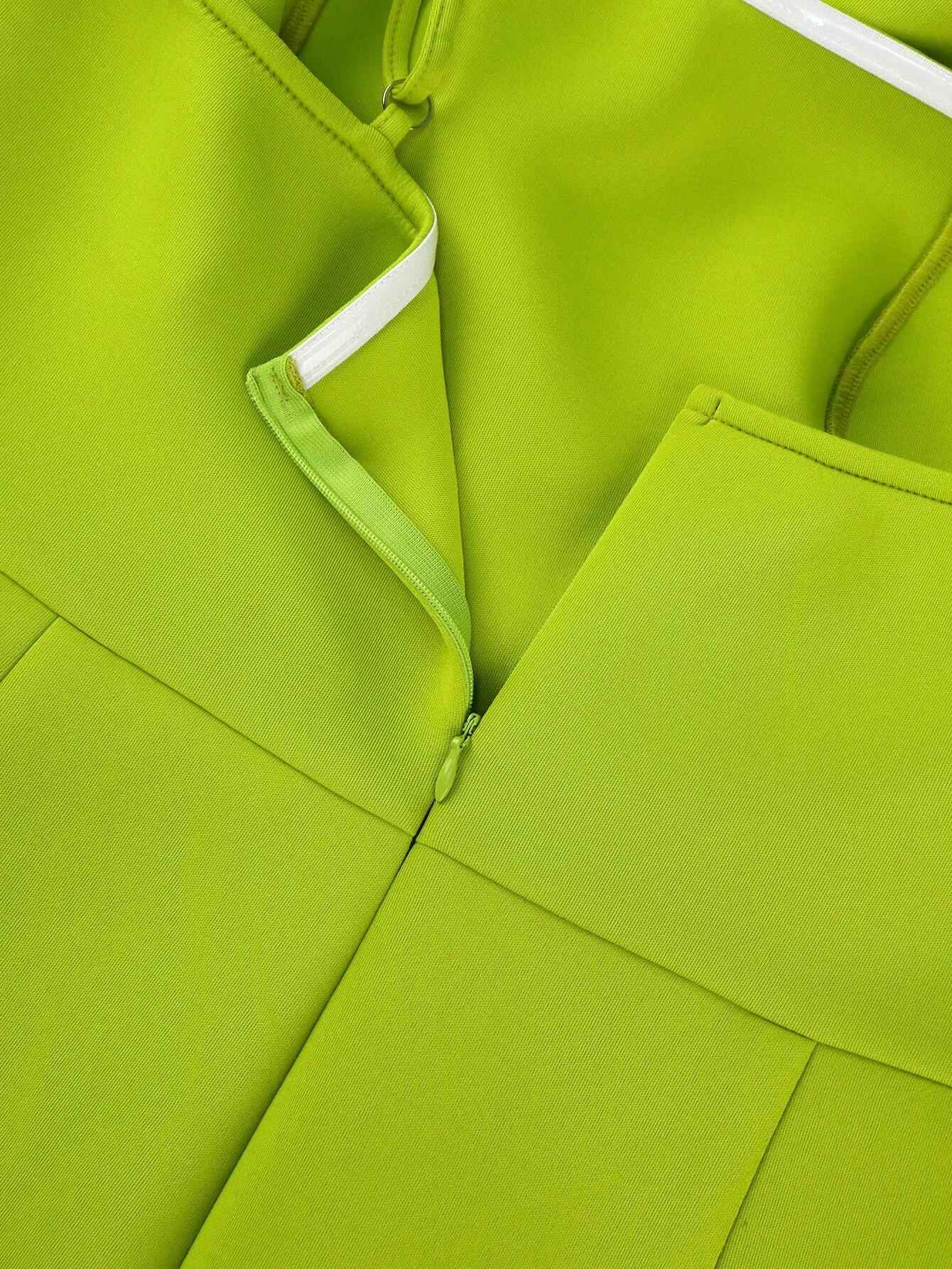 AOMEI зеленые облегающие платья для женщин на одно плечо без рукавов с оборками миди — фото 6