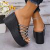 Fashion Fashion Women's Platform Wedge Sandals Rhinestone Cross Strap Thick Sole Slippers Woman Summer High Heel Slide Sandalias Mujer