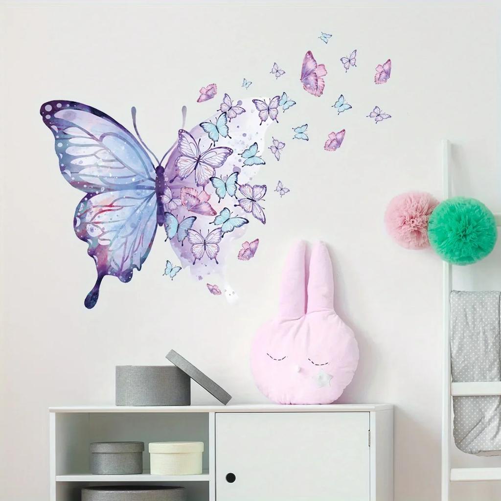 1Pc Watercolor Butterflies Wall Stickers Room Decor for Kids Room Bedroom Wall Decoration Nursery Living Room Wall Decals DIY