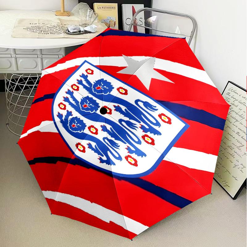 1 Stück England Fußballwappen Aufdruck Regenschirm Faltbarer Regenschirm, Automatischer Regenschirm 8-Rippen für Reisen, Camping Fan Geschenke Weihnachtsgeschenke