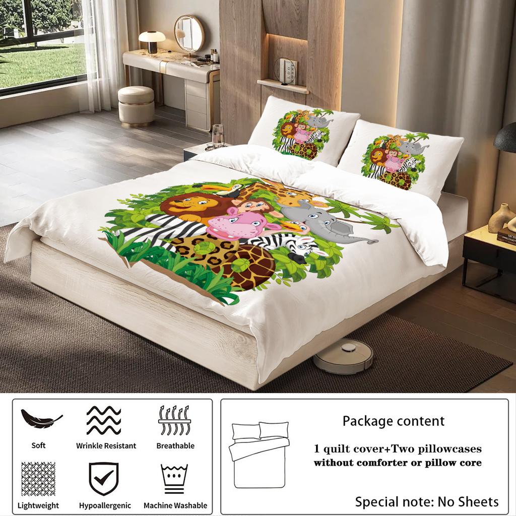 3-piece down duvet cover cartoon dinosaur zoo pattern print (1 down duvet cover+2 pillowcases, no core) boy and girl bedding set
