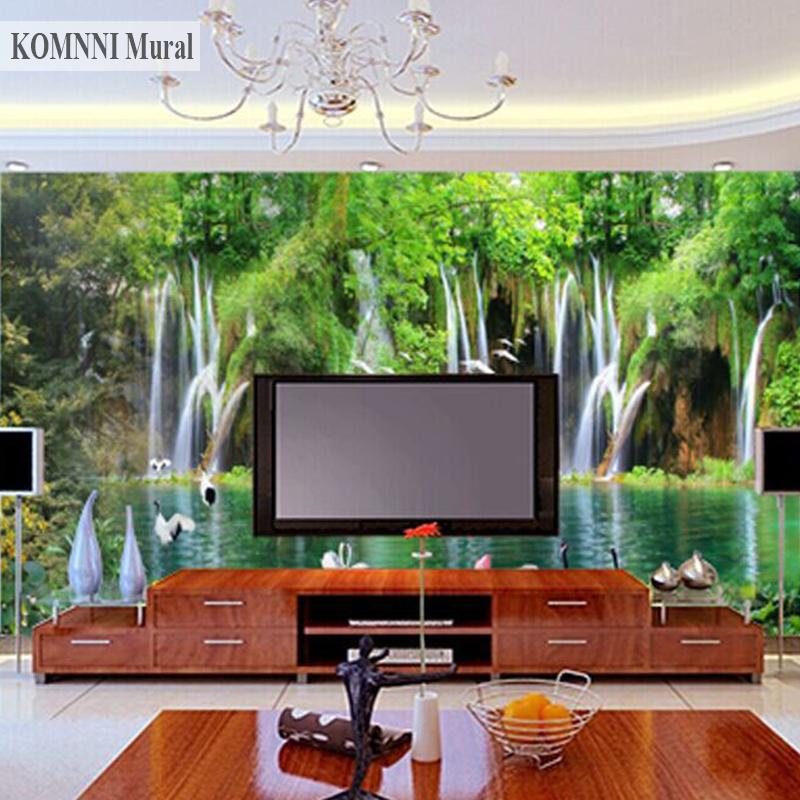 Wasserfall-Kranich-Tapete, Landschaftswandbild, Wohnzimmer, Schlafzimmer, Heimdekoration, Tapete