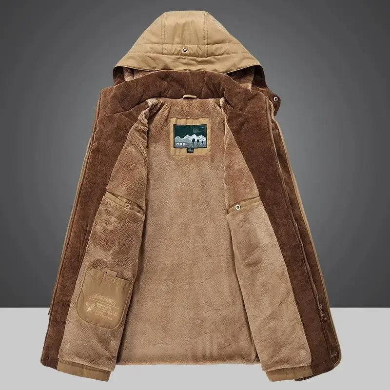 Solid Parkas Male Zipper Coat Large Size Clothing Parka Outdoor Men's Winter Jacket Plus Velvet Thick Warm Multi Pocket Jackets