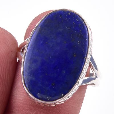 Prírodný drahokam Lapis Lazuli Ručne vyrobený prsteň z 925 rýdzeho mincového striebra S.9 u6Y07