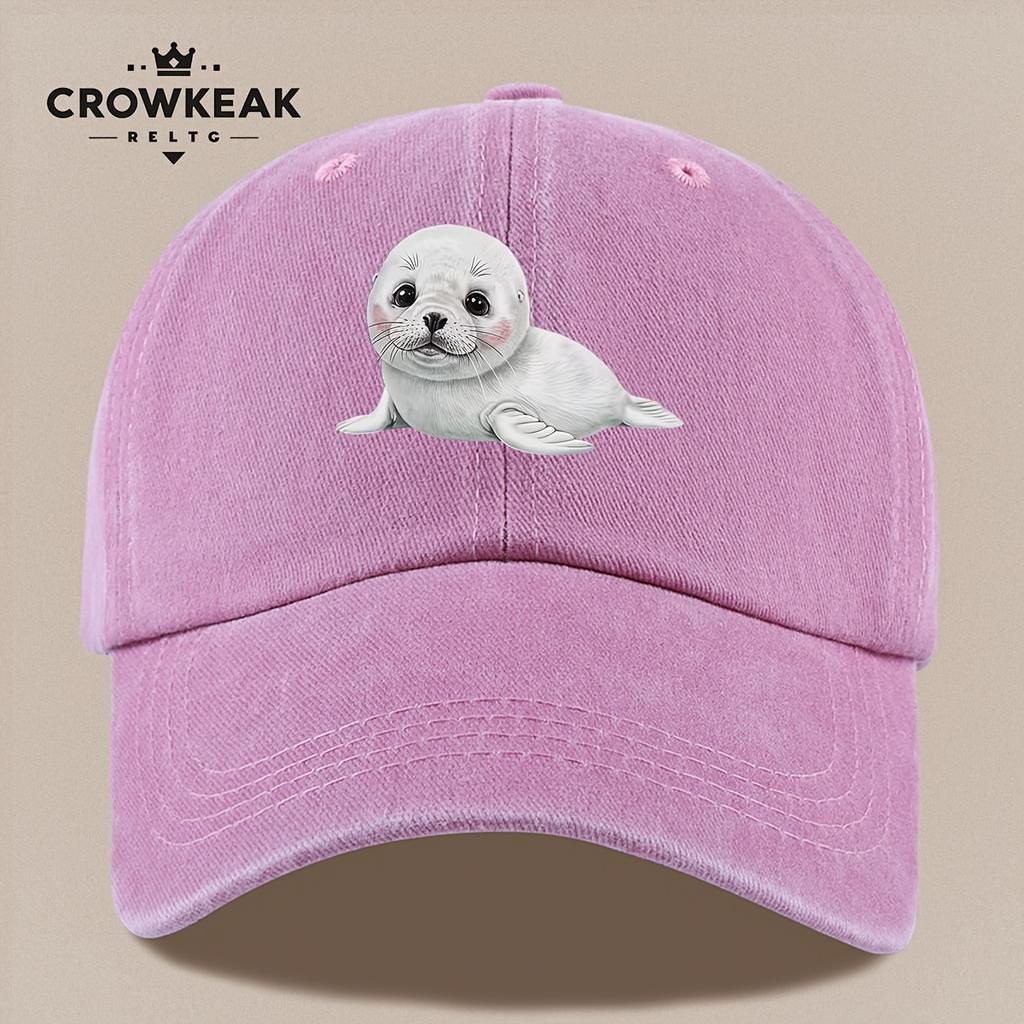 Pc Niedliches Cartoon-Robbenmuster-Design Gedruckte Baseballkappe Schwarz Papa Trucker-Hut Atmungsaktiv Bequem Einfarbig Einfach Retro S