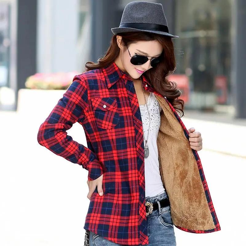 Autumn and Winter Women's Warm Velvet Thicke Plaid Shirt Style Coat Jacket Women Clothes Tops Female Casual Jacket Outerwear