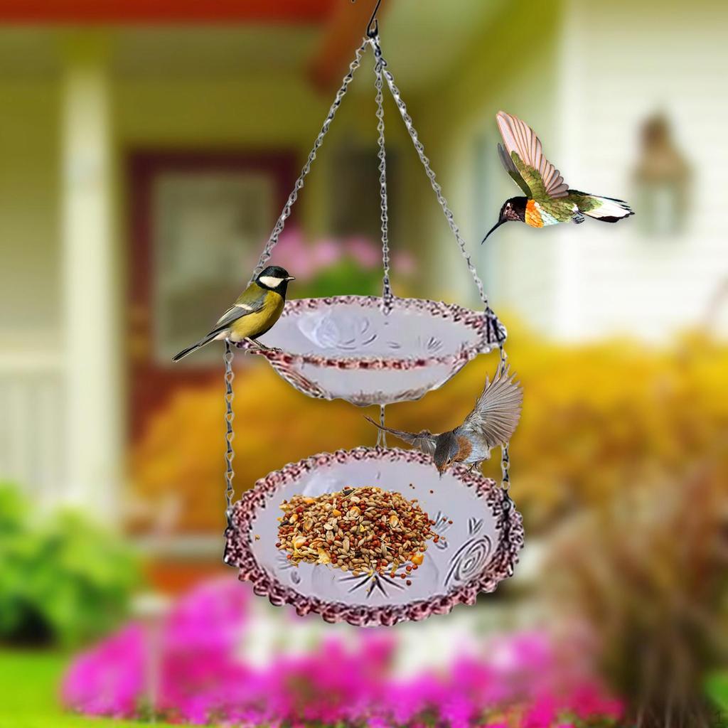 Bird Feeder for Garden, Hanging Bath Ornament, Double Layer Feeder, Garden Bath,