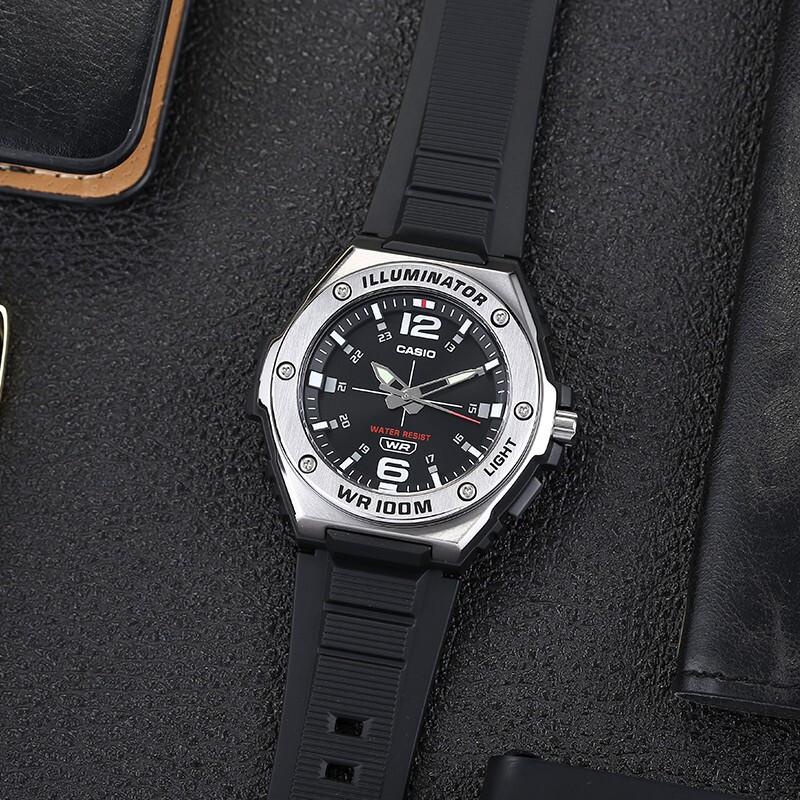 Casio Youth Series Round Dial Three-Hand Quartz Movement Resin Strap Watch Men watches Black MWA-100H-1A