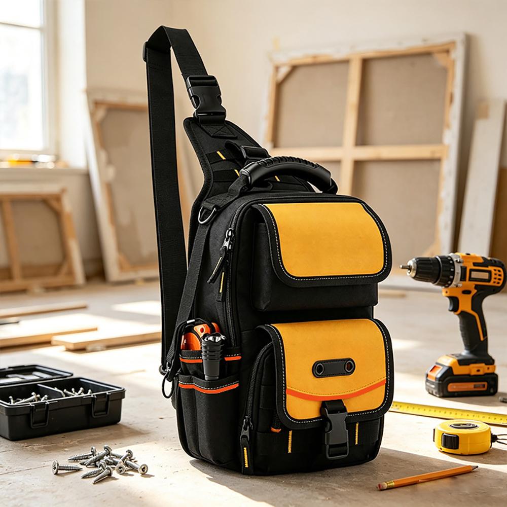 Electrician Tool Pouch Bag HVAC Tool Organizer Heavy-Duty Ergonomic Handle Removable Shoulder Strap for Electrician Tools