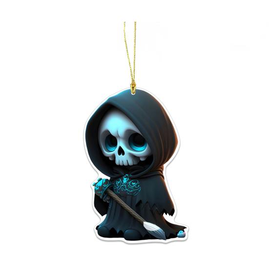 Cloak Skeleton Man Pendant 2D Flat Acrylic Bag Charm Car Rearview Mirror Ornament Halloween Christmas Tree Decoration
