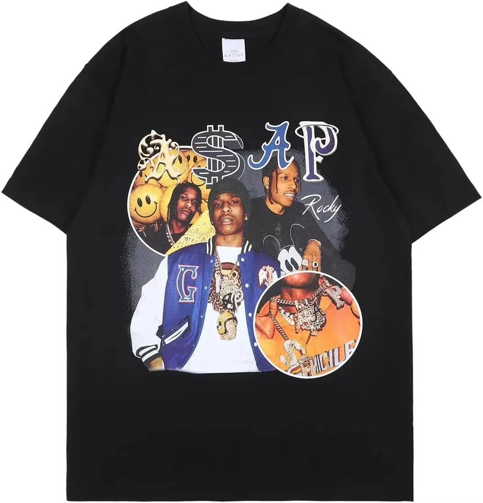 ASAP A AP ROCKY High Street Hip Hop Rap T-Shirt Unisex Schweres Lockeres Kleines Dekolleté Atmungsaktiv Bequem Kurze Ärmel
