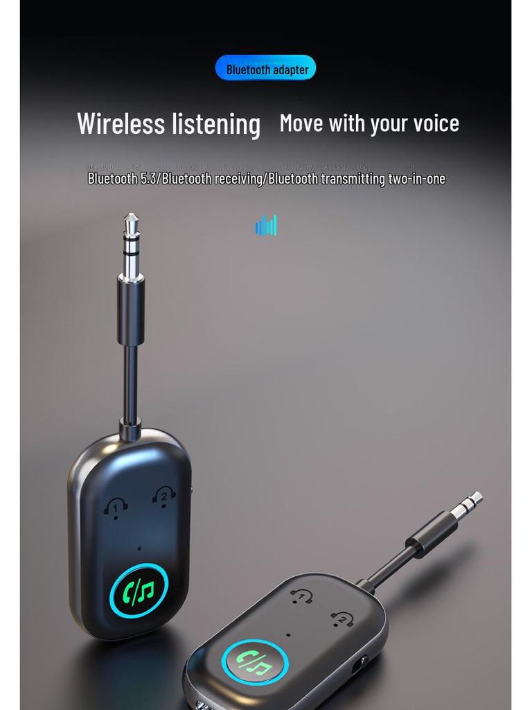 BR08 2-in-1 Bluetooth Receiver & Transmitter for Car, TV & Aircraft AUX - Connects Wirelessly To Two Devices