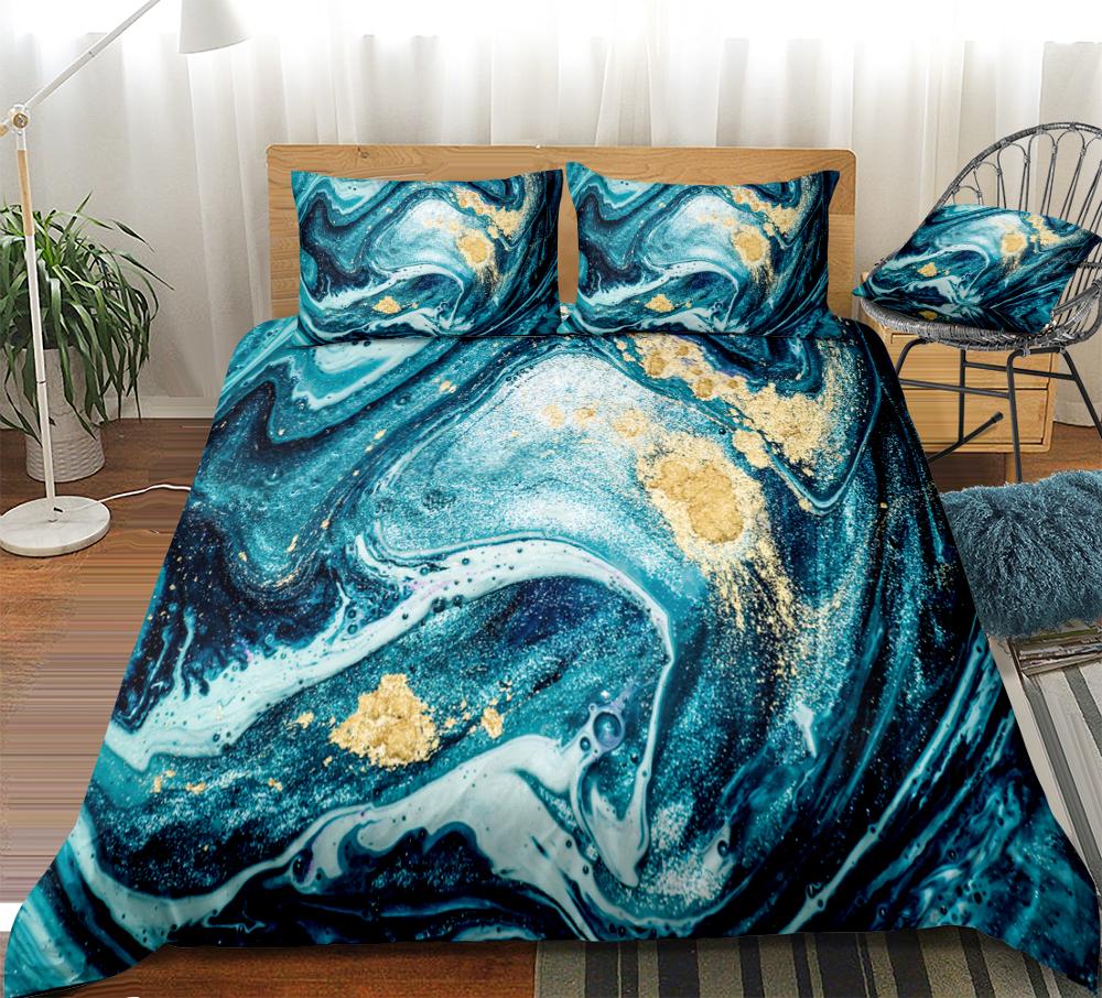 Blaues Marmor Bettwäscheset Marmor Textur Bettbezugset Blau Bettwäsche Grau Bettwäscheset Jungen Mädchen Heimtextilien Moderne Bettwäsche