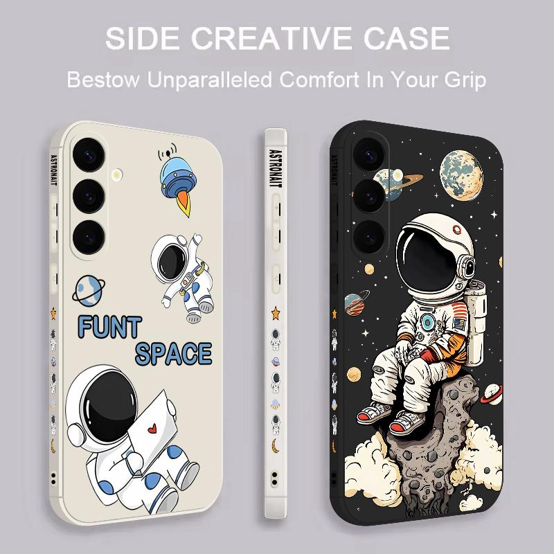 Cartoon Astronaut Pattern Case For Samsung Galaxy S26 S25 Ultra S24 S23 S22 Plus S21 FE A15 A16 A17 A35 A36 A54 A55 A56 5G Soft Cover