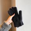 Finger gloves winter women's new thickened warm solid color cute student cycling cold-proof wool gloves women