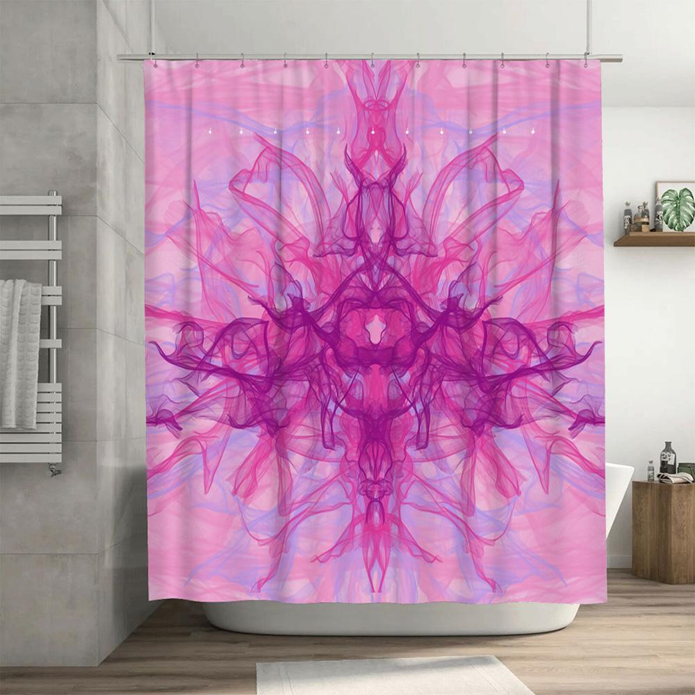 Luxury Pink Smoke Effect Printed Shower Curtain Waterproof Bath Decor For Modern Bathroom Red Purple Blue