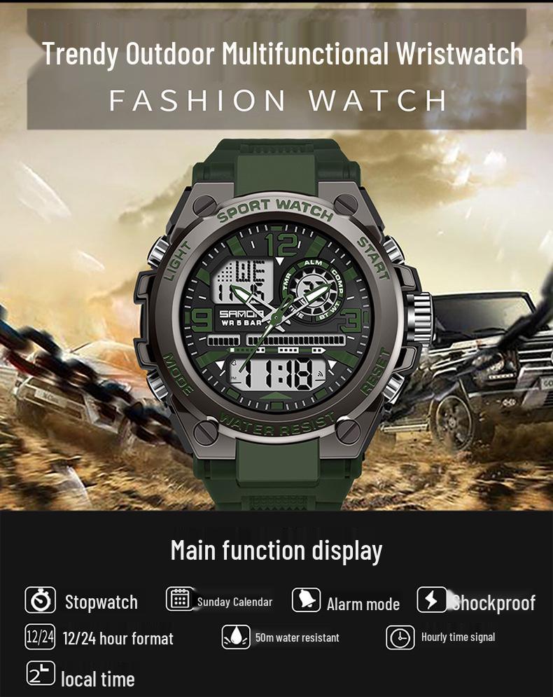 Sanda 6024 Outdoor Sports Shockproof Waterproof Luminous Watch - Unisex Multifunctional Electronic Watch