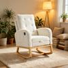 Rocking Chair with USB Charging Port, Bouclé, Adjustable Footrest and Side Pockets, For Children's Room, Bedroom, White, 66.5 X 121.5 X 102 Cm