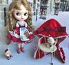 Blythe Doll Outfit Little Red Riding Hood Obitsu 24 Azone Compatible Costume, (for 1/6 ~ 1/8 dolls)