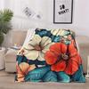 1pc Vibrant Floral Hibiscus Flannel Blanket - Soft, Lightweight Polyester Throw with Red and Pink Flowers for Home Decor, Beach,