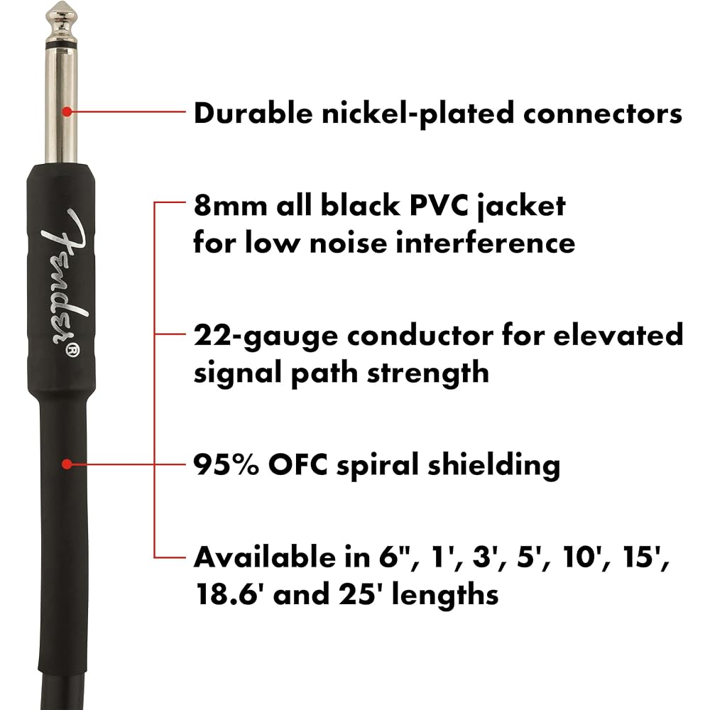 Fender Shielded Cable Professional Series Instrument Cable, Straight/Straight, 10', Black