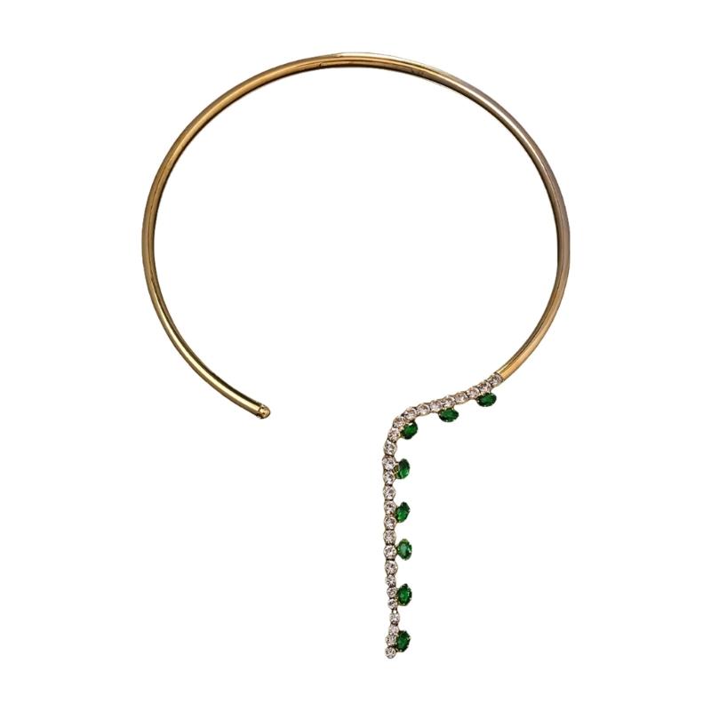 Многоцелевое Изумрудное Стразовое Ожерелье Портативное для Женщин Изысканные Серебряные Открытые Дизайны Чокеров Стильные Наряды 1 золотой