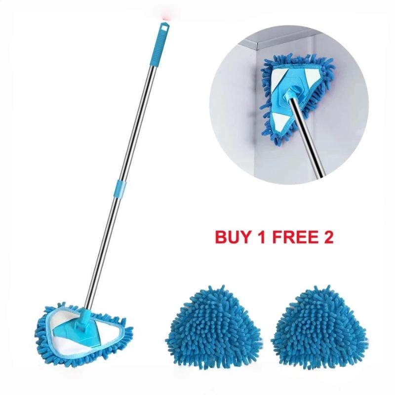 360° Rotating Triangle Cleaning Mop Extendable Long Handle Wet Dry Use for Ceiling Floor Wall Window