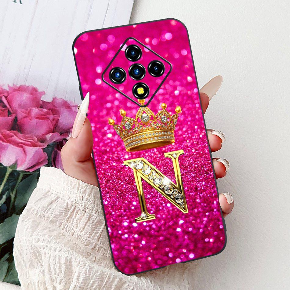 For Infinix Zero 8 8i Fashion Crown Letter Phone Case For Infinix Zero8 Zero8i X687 X87B Black Silicone Soft Cases Bumpers