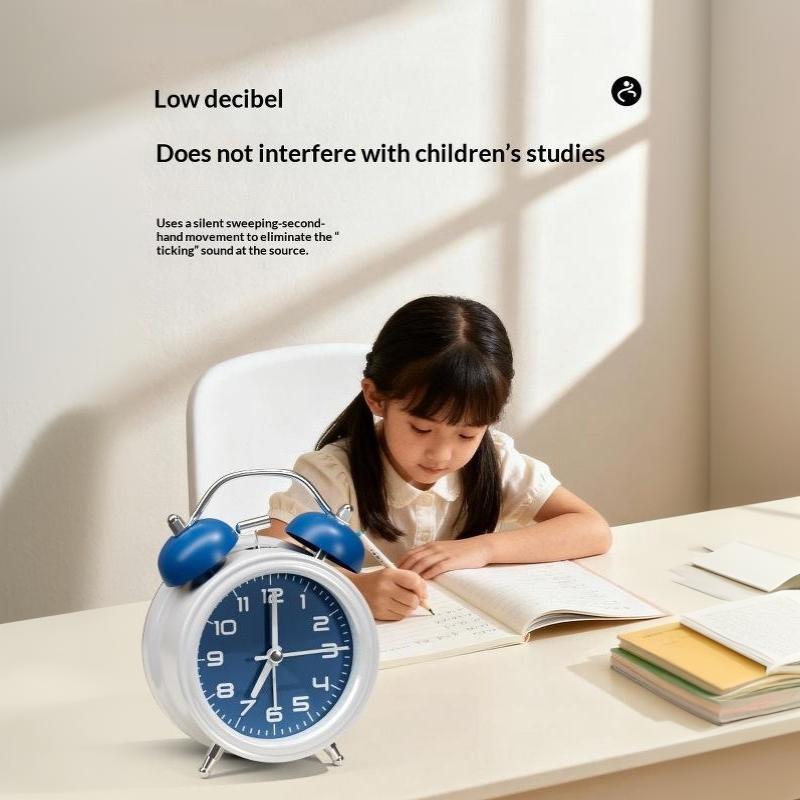 3/4.5In Twin Bell Alarm Clock Creative Desk Round Alarm Clocks Mute Mechanical With Night Lights Household Supplies Home Decor