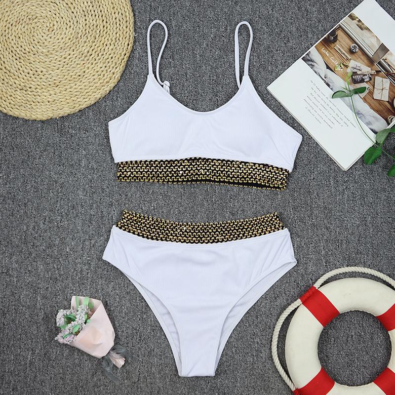 Women Swimwear Solid Color Sexy Fashion Bikini Textured Swimsuit Beach Bathing Suits Two-piece Bikinis Sets Bodysuit