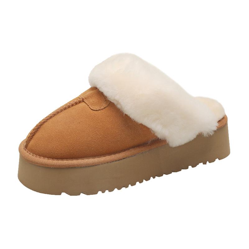 Dicke Sohle flauschige Tasche Kopf Hausschuhe für Frauen zum Tragen 2025 Herbst und Winter neu echtes Fell integriert Plüsch warme Schneestiefel