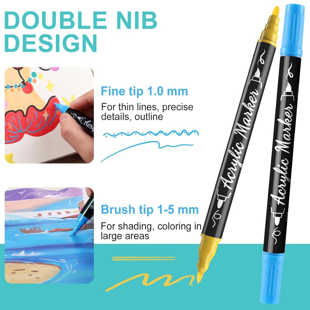 Acryl Verf Markers Waterdicht Dubbele Tip Acryl Verf Pennen met Kwast en Fijne Tip Markers Set voor Papier DIY Knutselprojecten Maken