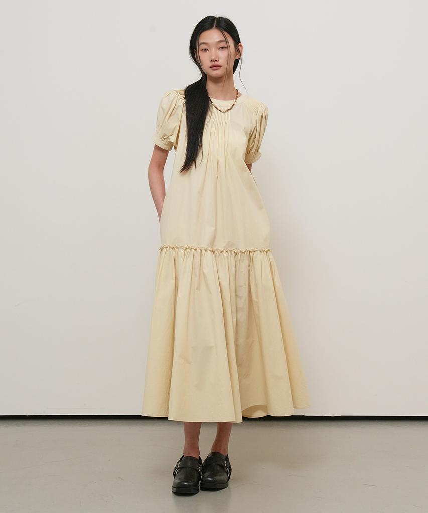 General Idea Puff Sleeve Pintuck Long Dress [Butter] / Gf2Lop520
