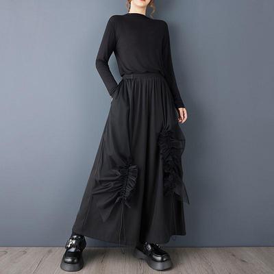 Must Pluss suurus Vintage kõrge vöökoht Casual vaba vedru Sügisene laia säärega püksid Naiste püksid