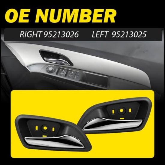 2PCS Interior Left&Right Door Handles For 2011-2015 Chevrolet Cruze Black+Chrome