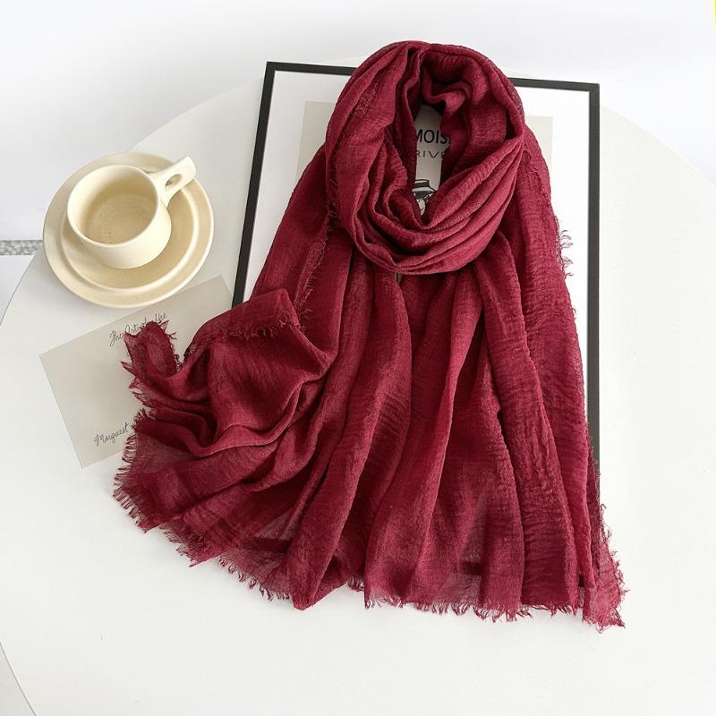 Solid Color Cotton and Linen Scarf Autumn and Winter New Women's Silk Scarf Retro Monochrome Medium and Long Scarf Decorative Long Shawl