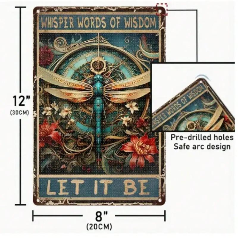 Vintage Let It Be Metal Wall Art Sign Dragonfly Bohemian Decor