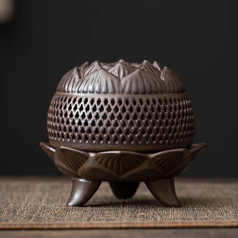 Lotus Incense Burner Ceramic, Sandalwood Household Use,Creative Aroma Burners,Tearoom and Yoga Room Desktop Decoration
