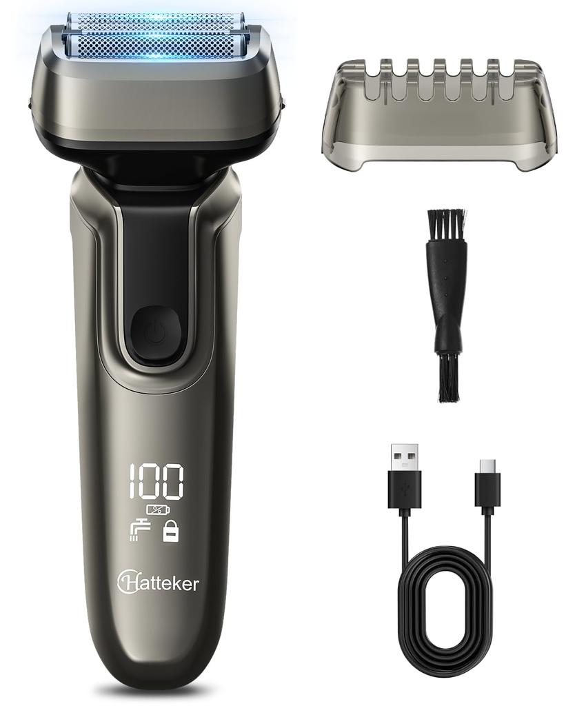 Electric Shaver Blades Use Lock Electric Close LED Razor Remaining Capacity Perfect for Business Trips and Gift Men's [4 + Wet/Dry + Function] Shaver,