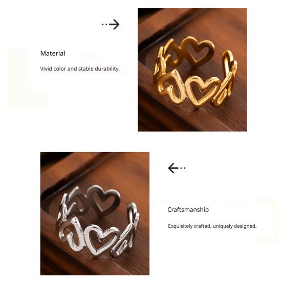 Women Adjustable Ring Anti-Oxidation Lightweight Comfortable Ring Hollow Heart Shape Exquisite Process Ring