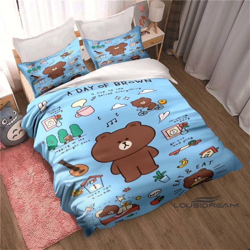 Kawaii Cartoon BROWN & FRIENDS Printed Bedding Set – Duvet Cover Set – A Luxurious Gift for Teen Girls, Suitable for Double/Sing