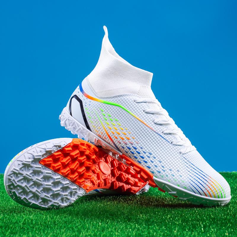 High-top football shoes, men's and women's broken nail sneakers, genuine long nails, non-slip, adult fake grass professional football shoes