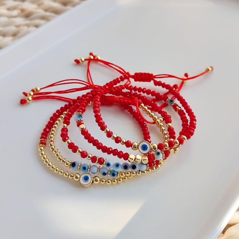 2025 Year of the Snake Lucky Red String Handmade Beaded Bracelet Set with Evil Eye for Couples