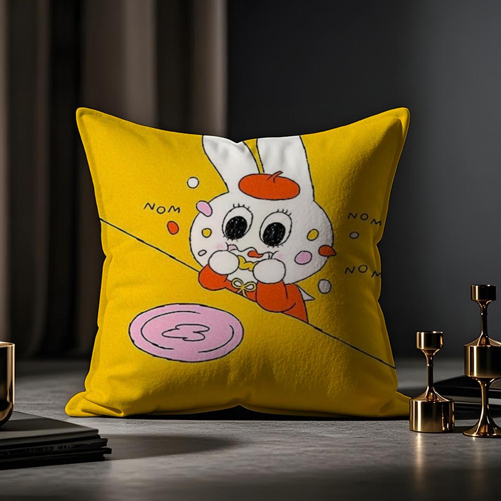 Cute Illustration Art Cushion Cover Anti-dustmite Pillowcase Invisible Zipper Silky Short Plush Sofa Cushion Cover