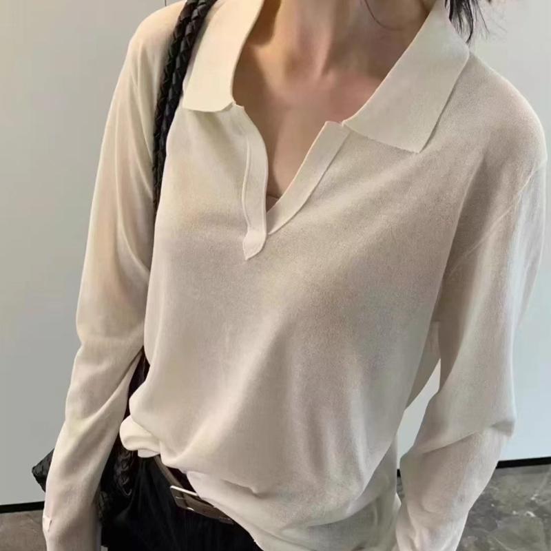 Korean Temperament Lapel Sweater Autumn Women Solid Color Long Sleeve Loose Versatile Knitted Top